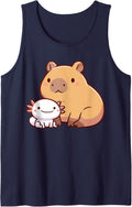 Capybara and Axolotl Sleeveless Tank Top - Navy Blue