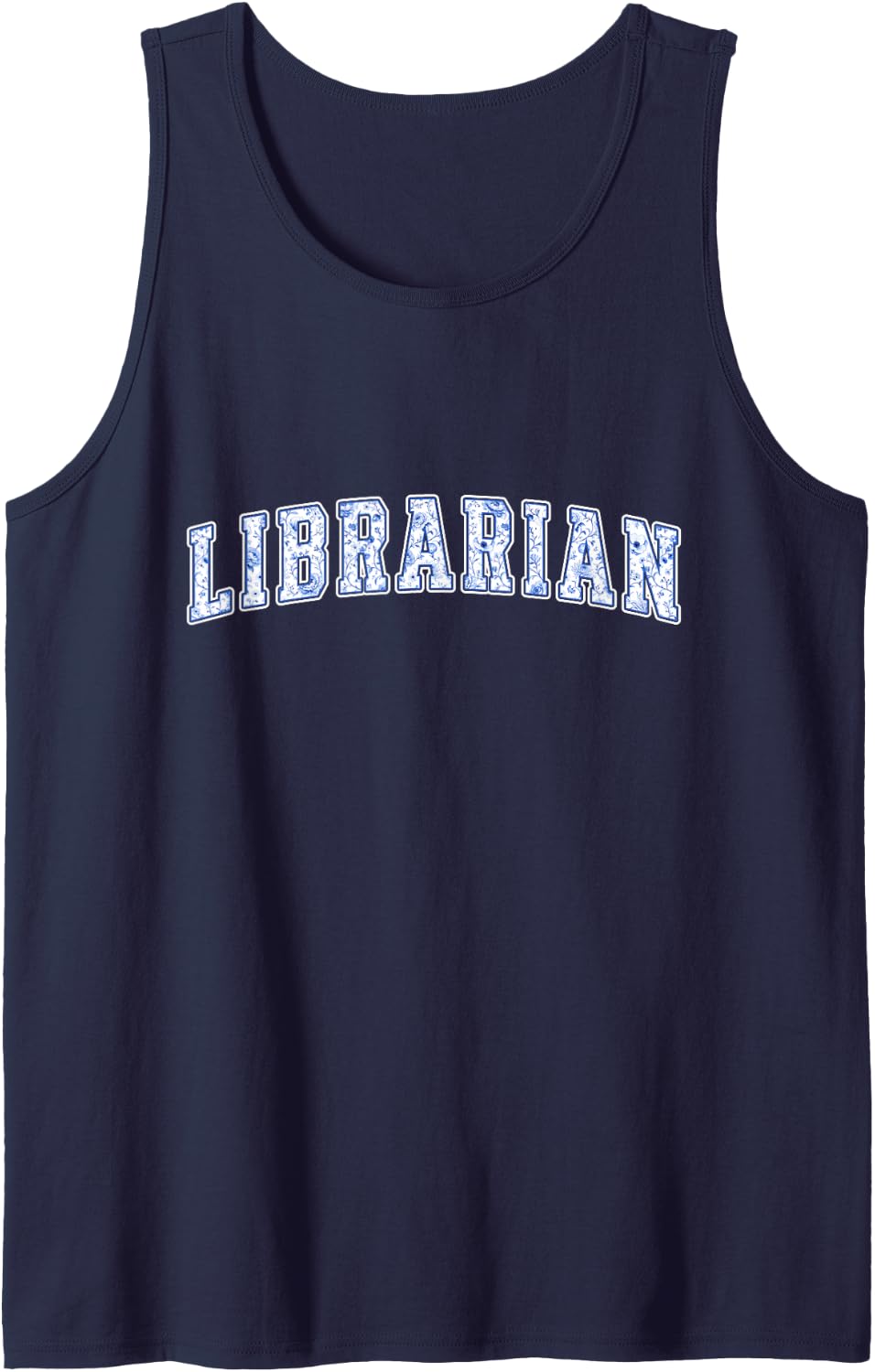 Librarian Blue Floral Varsity Letters Book Lover Library Sleeveless Tank Top - Navy Blue