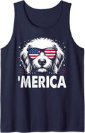 Goldendoodle 4th of July Merica Patriotic Dog Tee Sleeveless Tank Top - Navy Blue