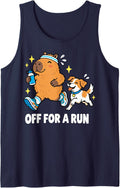 Off for A Run Capybara Dog Fitness Graphic Sleeveless Tank Top - Navy Blue