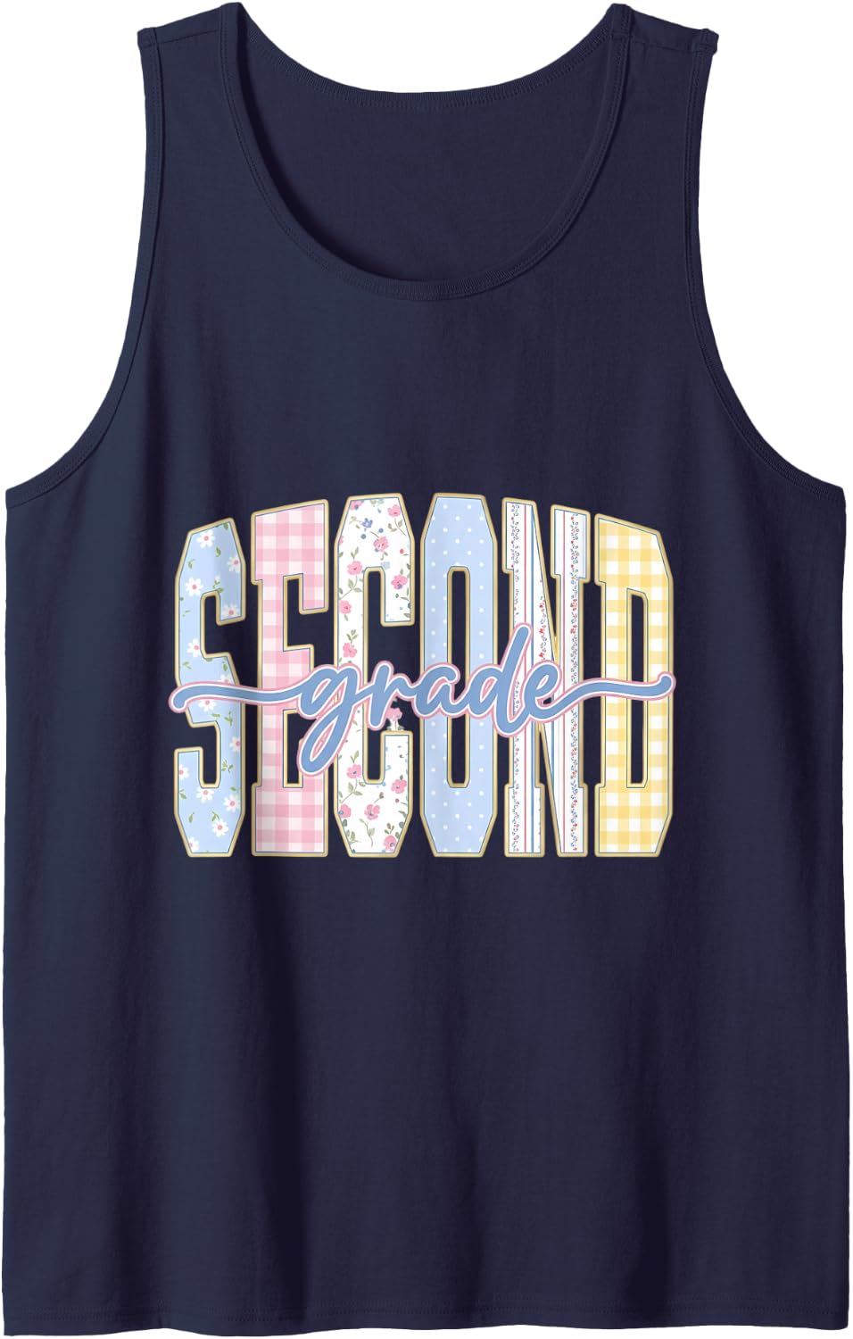 Preppy Second Grade Teacher 2nd Grade Back to School Girls Tank Top - Navy Blue