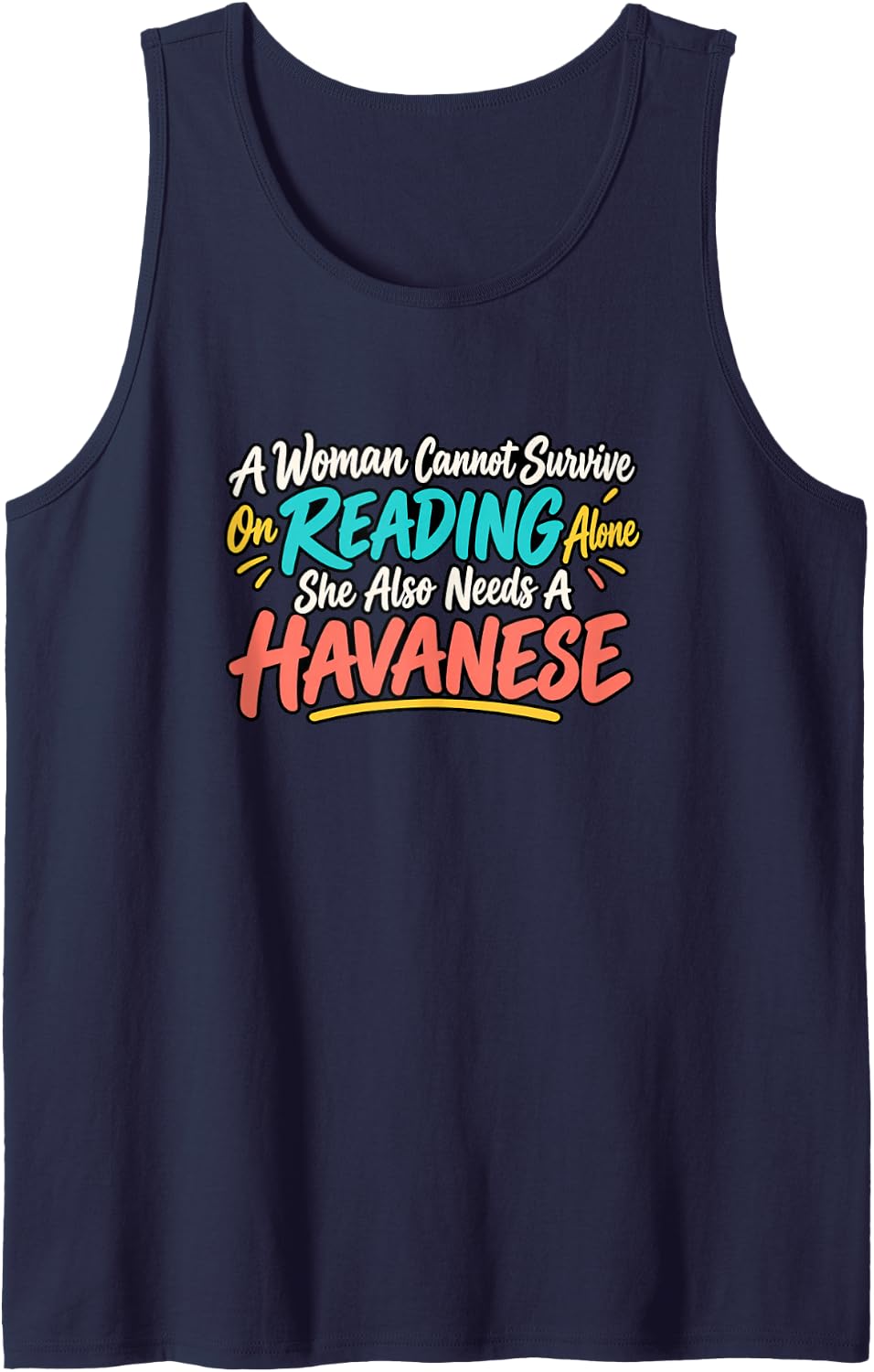 Funny Reading Havanese Woman Book Lover Dog Mom Humor Sleeveless Tank Top - Navy Blue