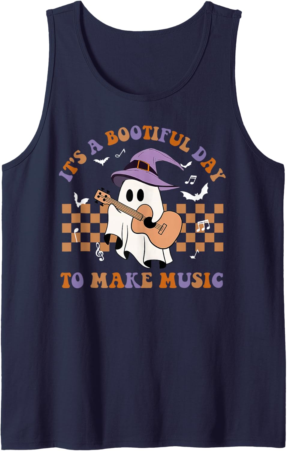 Halloween It's A Bootiful Day to Make Music Teacher Ghost Sleeveless Tank Top - Navy Blue