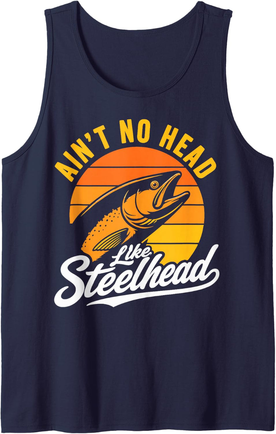 Steelhead Angler Funny River Fishing Tank Top - Navy Blue