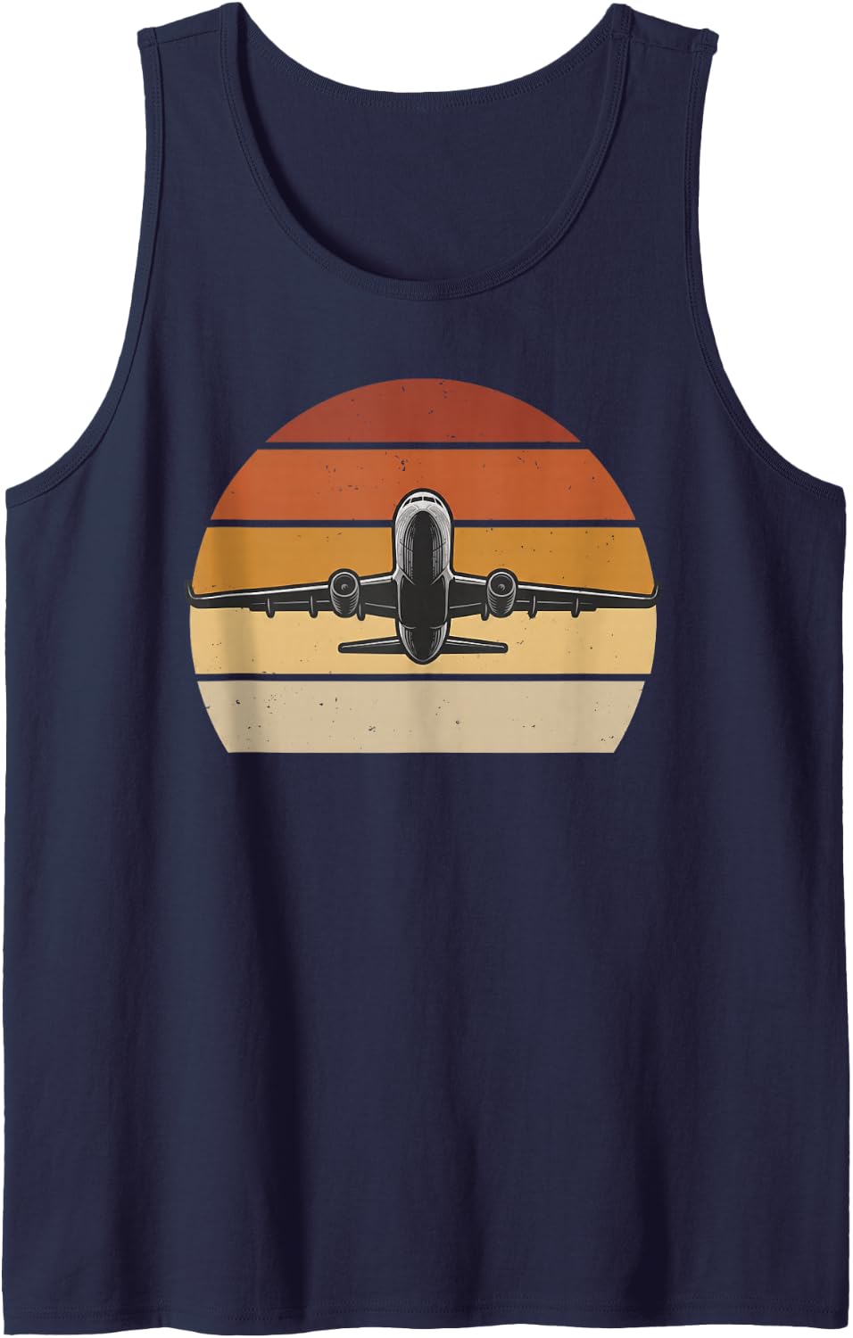 Airplane Takeoff Retro Sunset Jet Airline Pilot Plane Lover Sleeveless Tank Top - Navy Blue