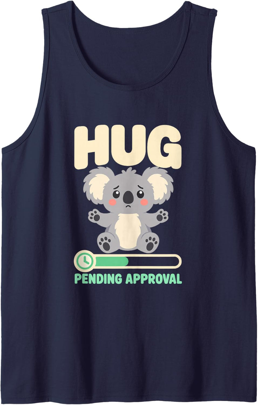 Hug Pending Approval Funny Introvert Koala Sarcastic Humor Sleeveless Tank Top - Navy Blue
