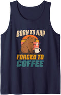 Born to Nap Forced to Coffee Capybara Coffee Lover Sunrise Sleeveless Tank Top - Navy Blue