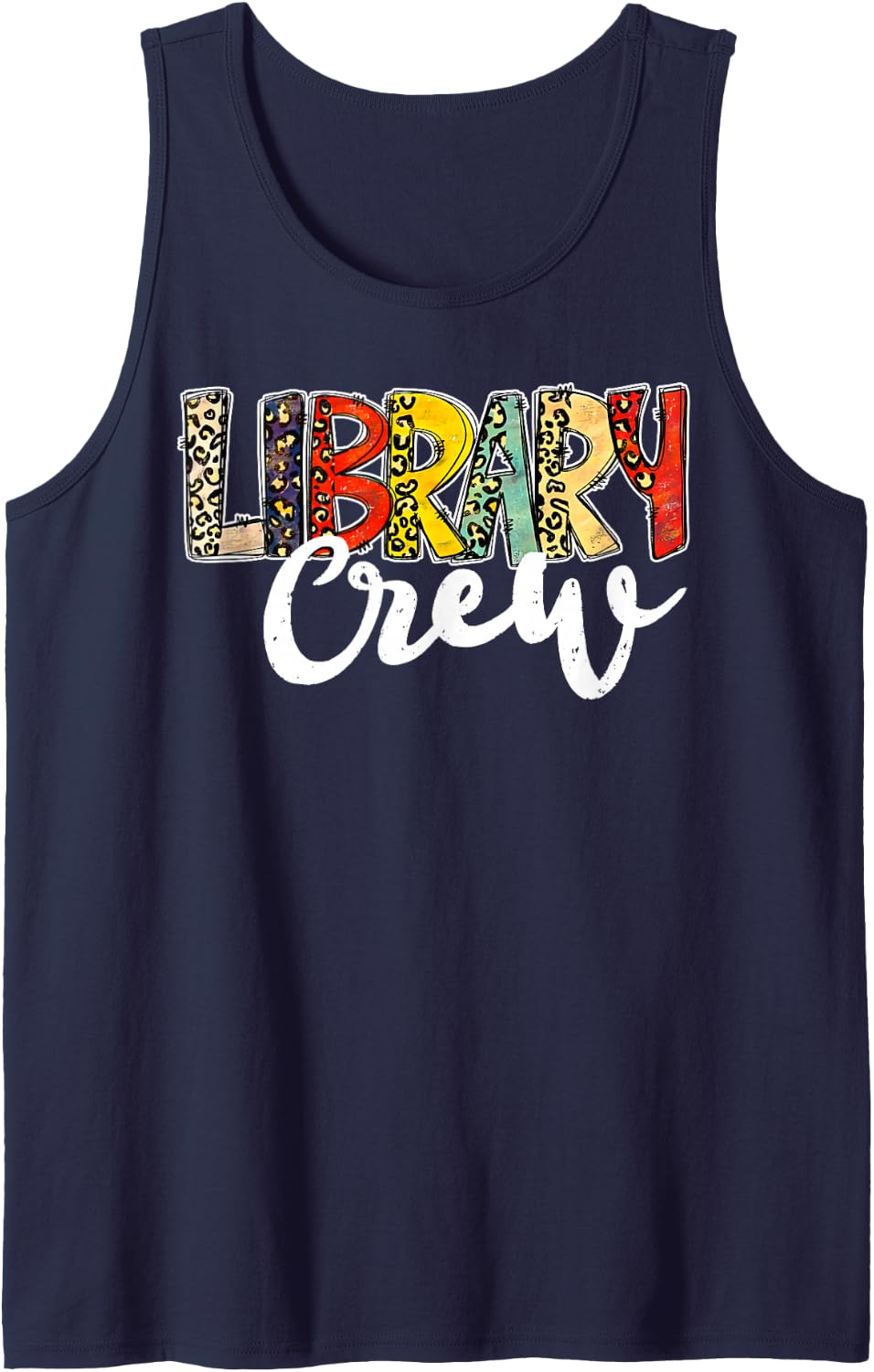 Leopard Library Crew Librarian Bookworm Readers Book Lover Sleeveless Tank Top - Navy Blue