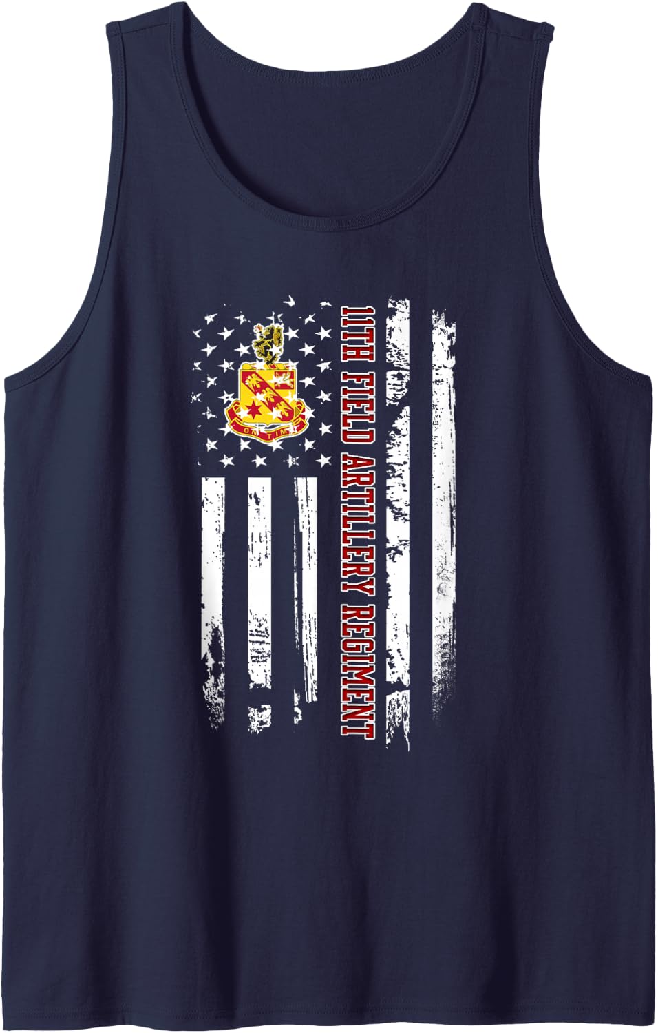 11th Field Artillery Regiment Veteran USA Flag Veterans Xmas Sleeveless Tank Top - Navy Blue