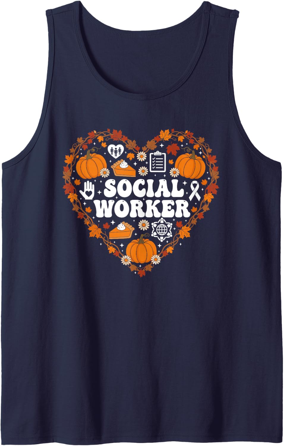 Social Worker Heart Autumn Thanksgiving Womens Mens Kids Sleeveless Tank Top - Navy Blue