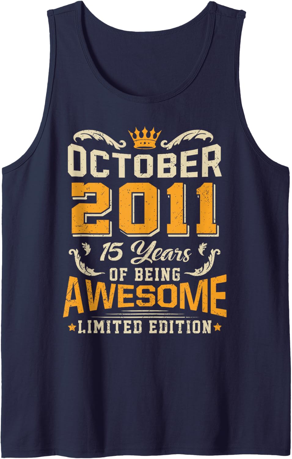 October 2011 Vintage 15 Years Awesome 15th Birthday Sleeveless Tank Top - Navy Blue
