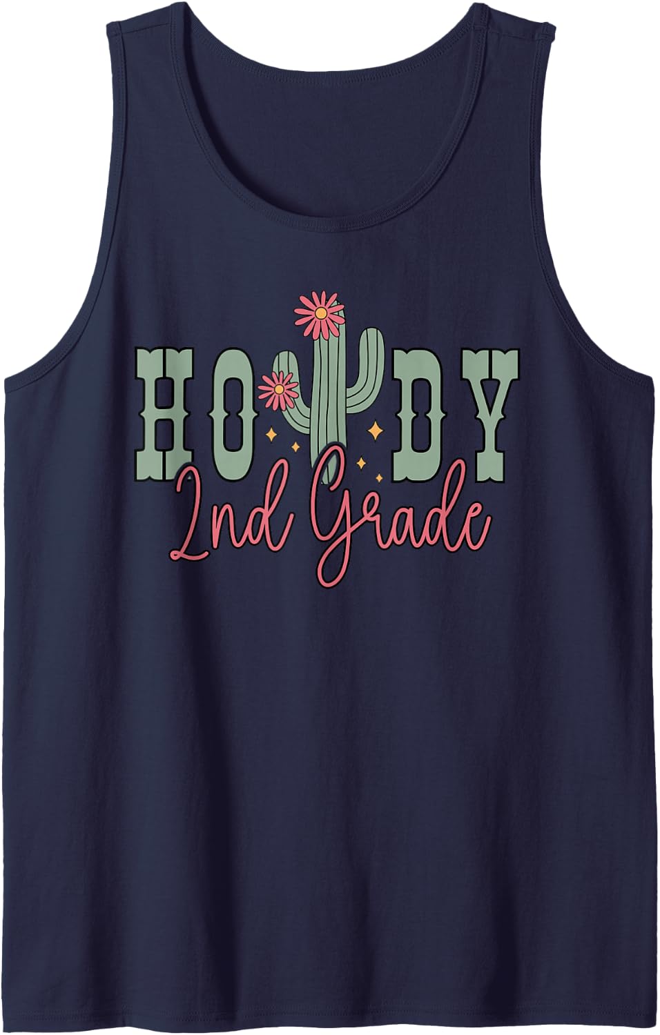 Howdy 2nd Grade Cactus Western Second Grade Teacher Kids Sleeveless Tank Top - Navy Blue