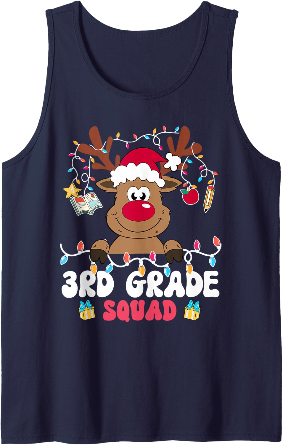 3rd Grade Squad Reindeer Christmas Third Grade Teacher Xmas Sleeveless Tank Top - Navy Blue