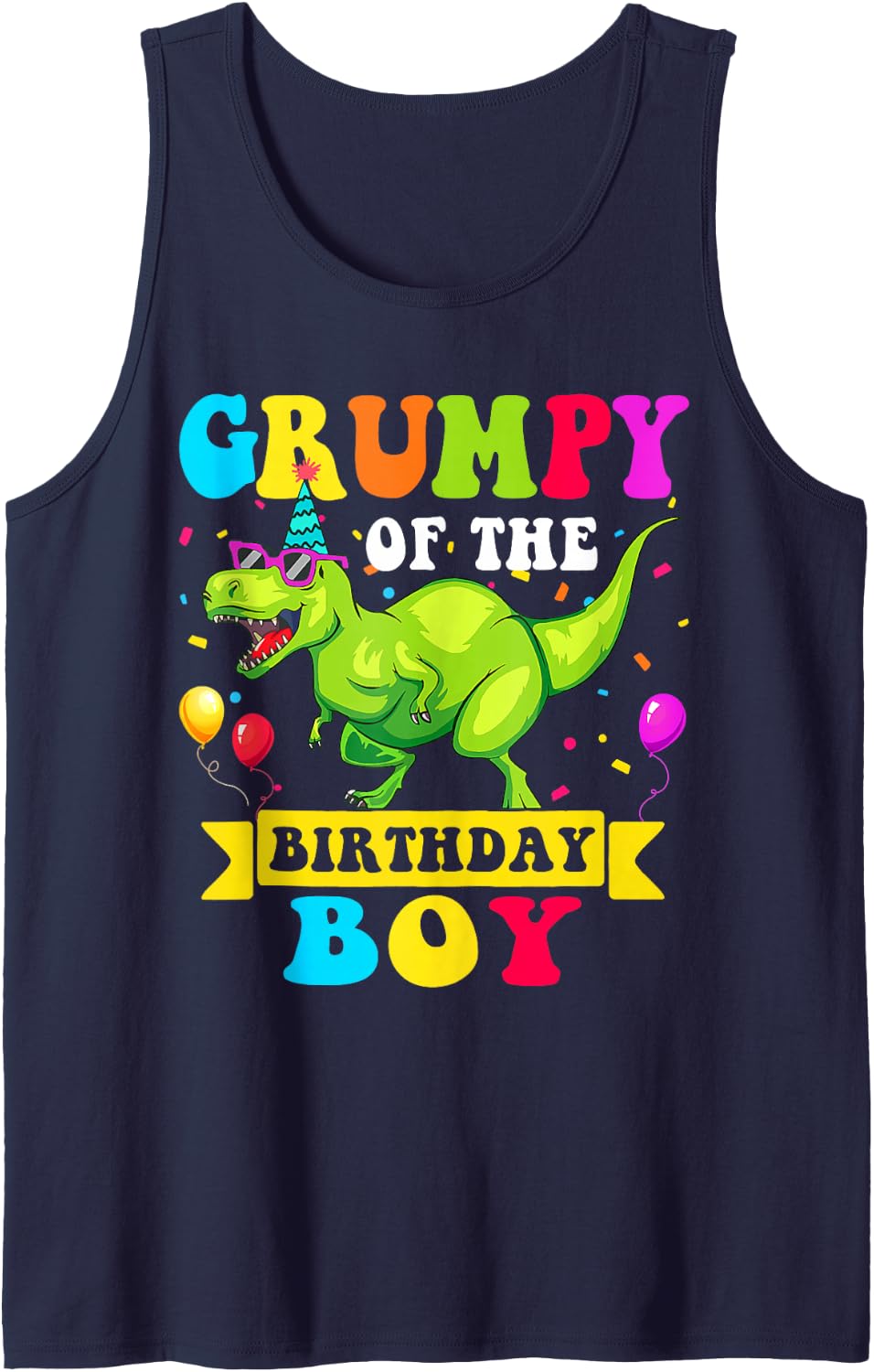 Grumpy of the Birthday Boy T-Shirt Dinosaur Raptor Funny Sleeveless Tank Top - Navy Blue