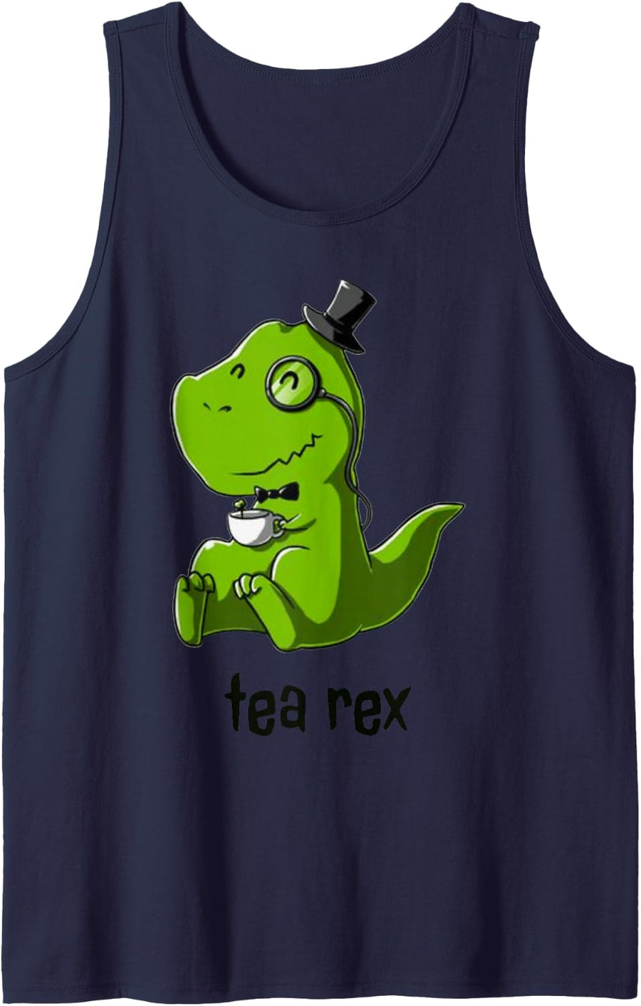 Tea Rex T-Rex Dinosaur Dino Coffee Hot Drink Cool Cute Funny Sleeveless Tank Top - Navy Blue