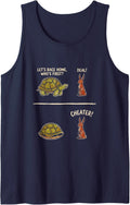 Tortoise and Hare Funny Turtle Rabbit Race Cheater Cartoon Sleeveless Tank Top - Navy Blue