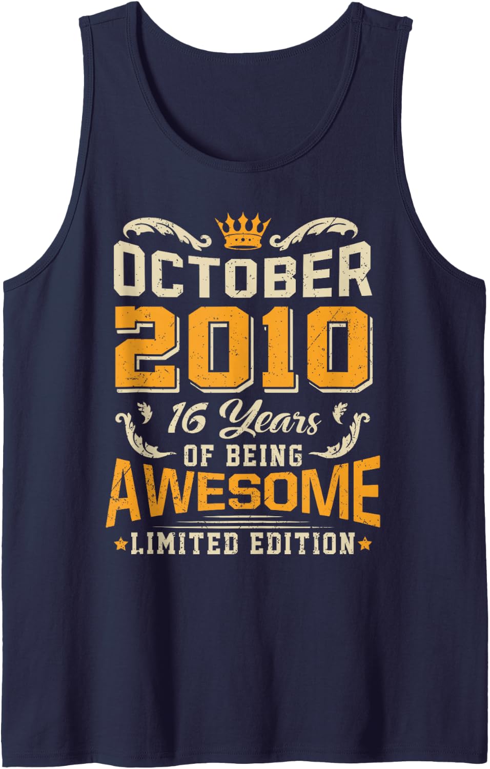 October 2010 Vintage 16 Years Awesome 16th Birthday Sleeveless Tank Top - Navy Blue
