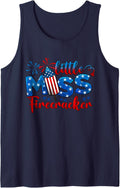 Little Miss Firecracker 4th of July American Flag Girls Kids Sleeveless Tank Top - Navy Blue