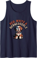 Red, White & Bernedoodle Dog Political Election Patriotic Sleeveless Tank Top - Navy Blue