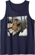 Golf Cart Capybara Funny Animal Meme Photo Sunglasses Sleeveless Tank Top - Navy Blue