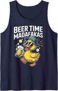 Beer time madafakas Funny Ducks Sleeveless Tank Top - Navy Blue
