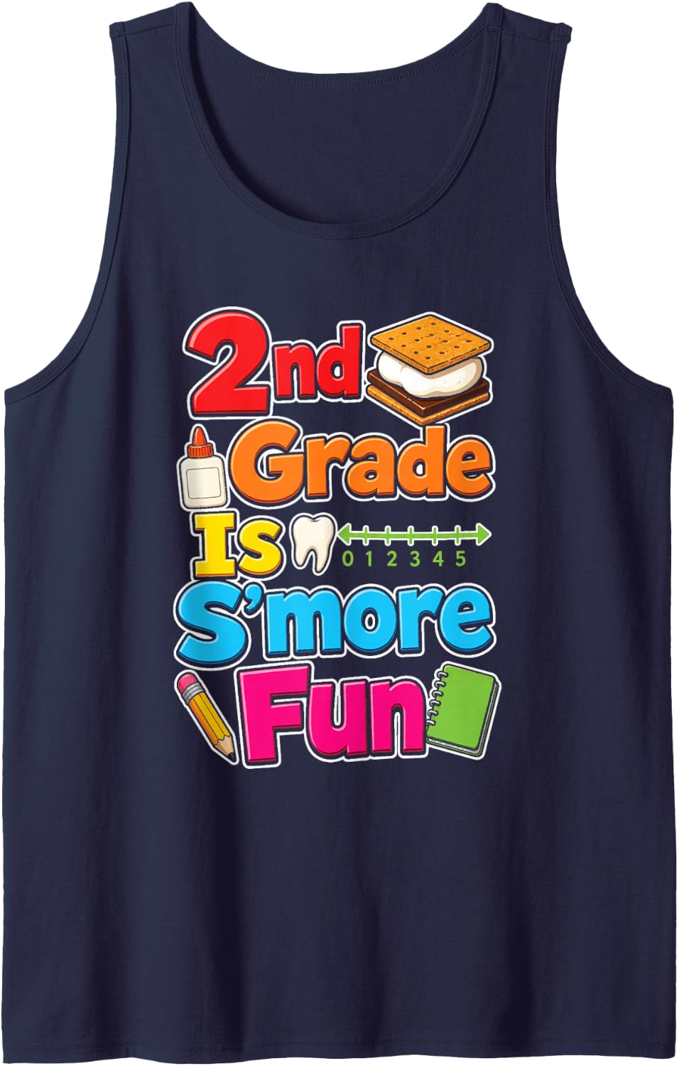 2nd Grade is S'More Fun First Day of School Boys Girls Sleeveless Tank Top - Navy Blue