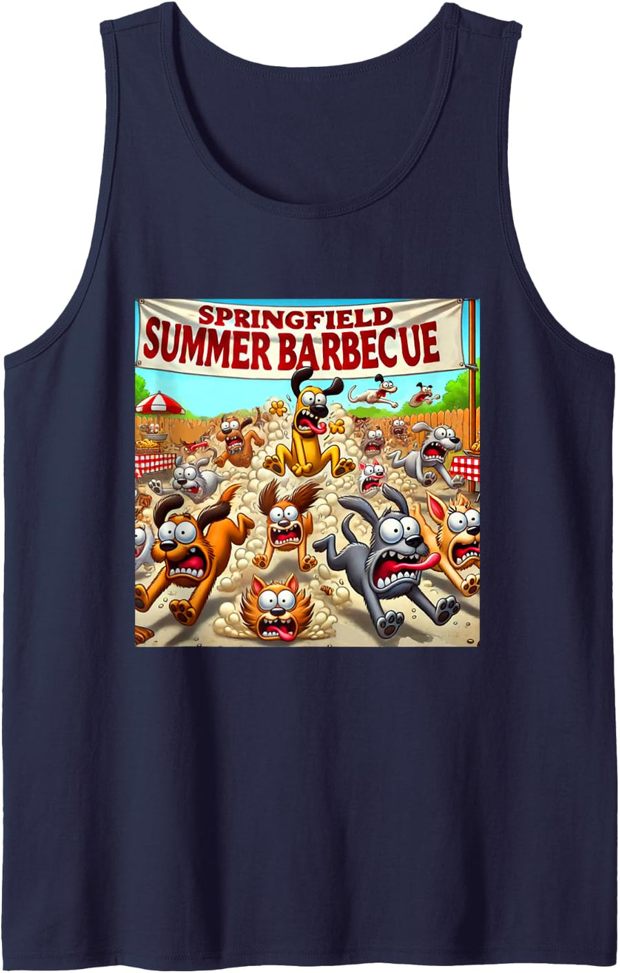 Hilarious Funny Trump Eating Dogs Cats Pets Springfield Sleeveless Tank Top - Navy Blue