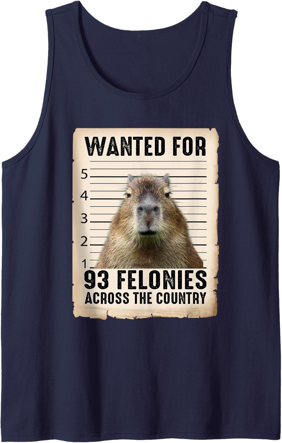 Capybara Gifts Wanted for 93 Felonies Across The Country Sleeveless Tank Top - Navy Blue