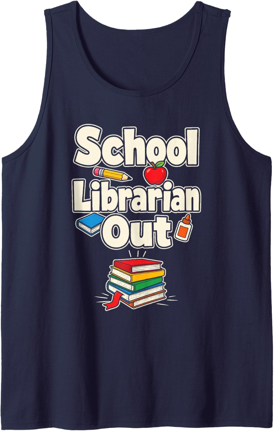 School Librarian Out Elementary Library Reading Gift Sleeveless Tank Top - Navy Blue