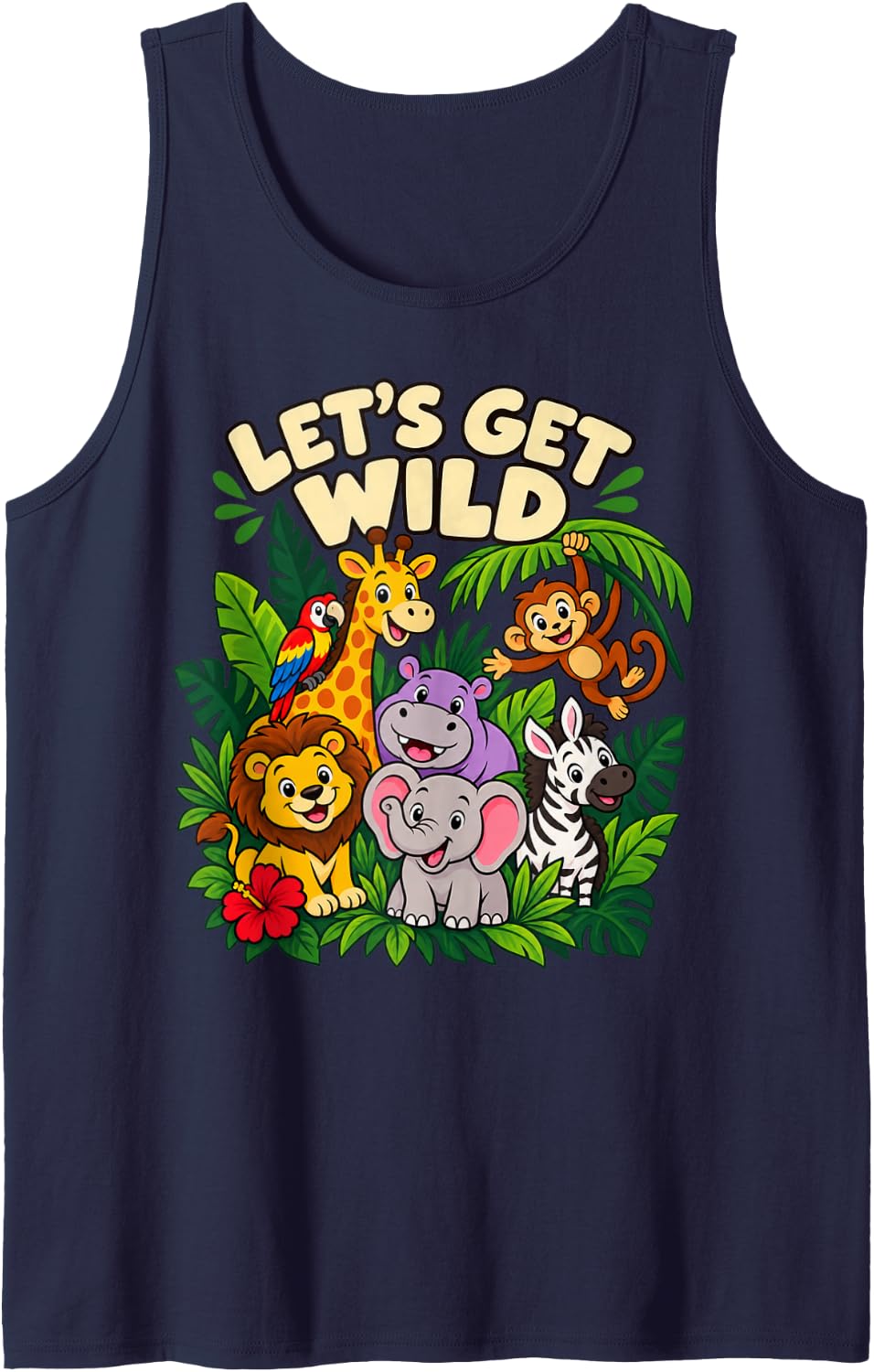 Let's Get Wild Jungle Safari Animals Group Sleeveless Tank Top - Navy Blue