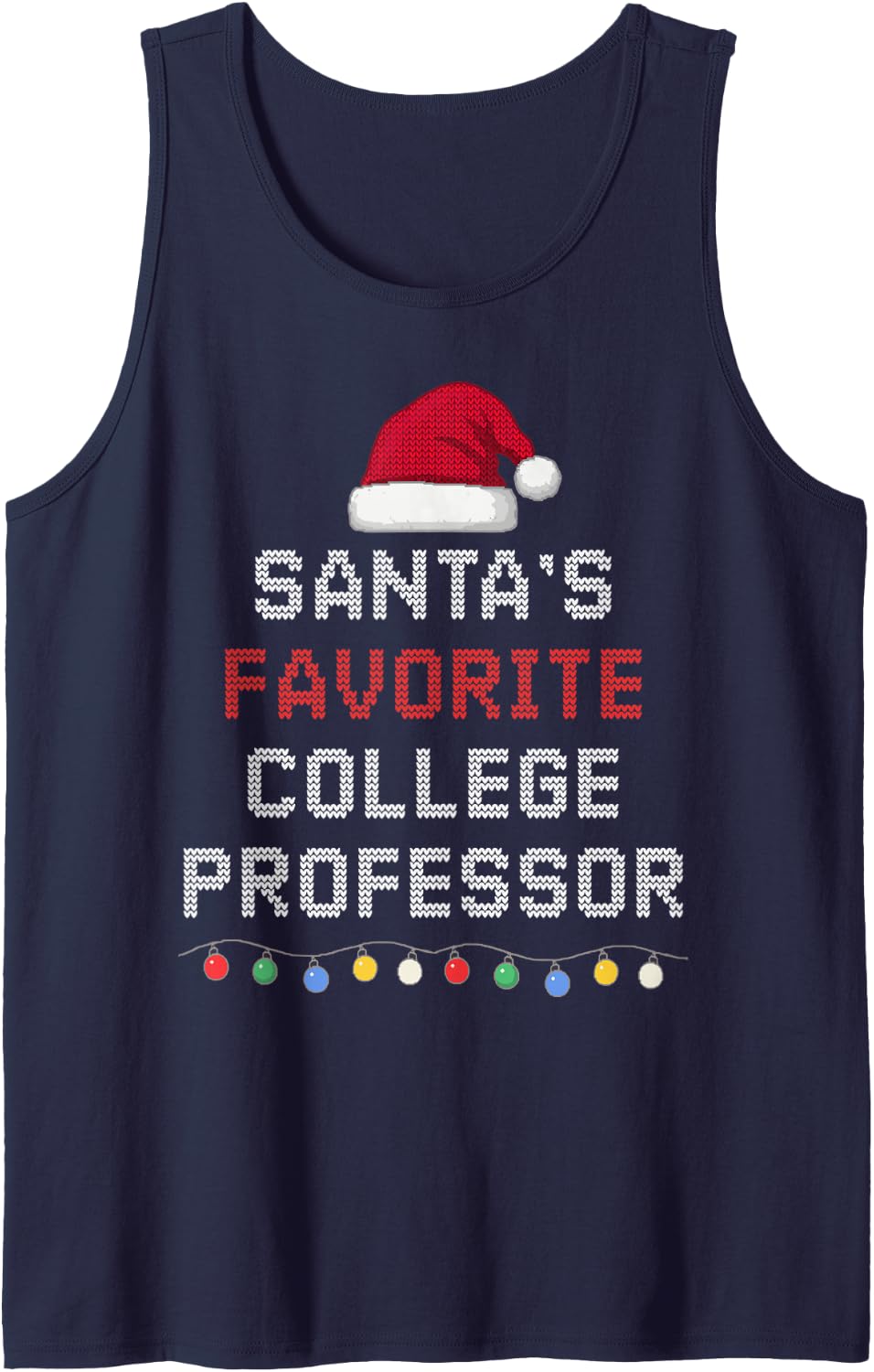 Santa's Favorite College Professor Funny Christmas Holiday Sleeveless Tank Top - Navy Blue