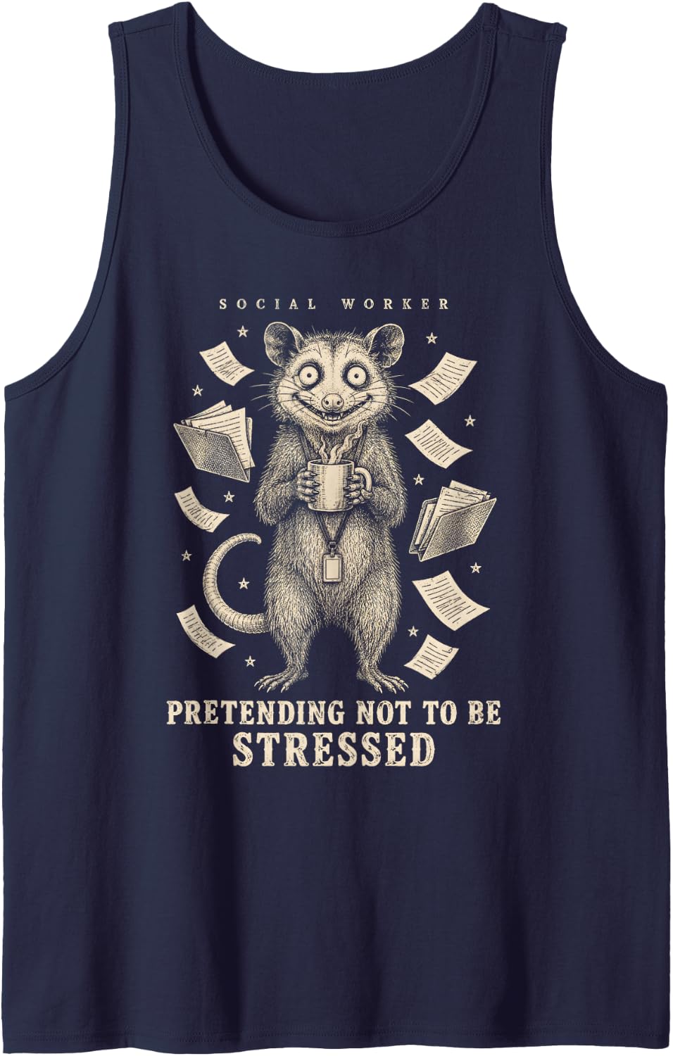 Pretending Not to Be Stressed Funny Social Worker Sleeveless Tank Top - Navy Blue