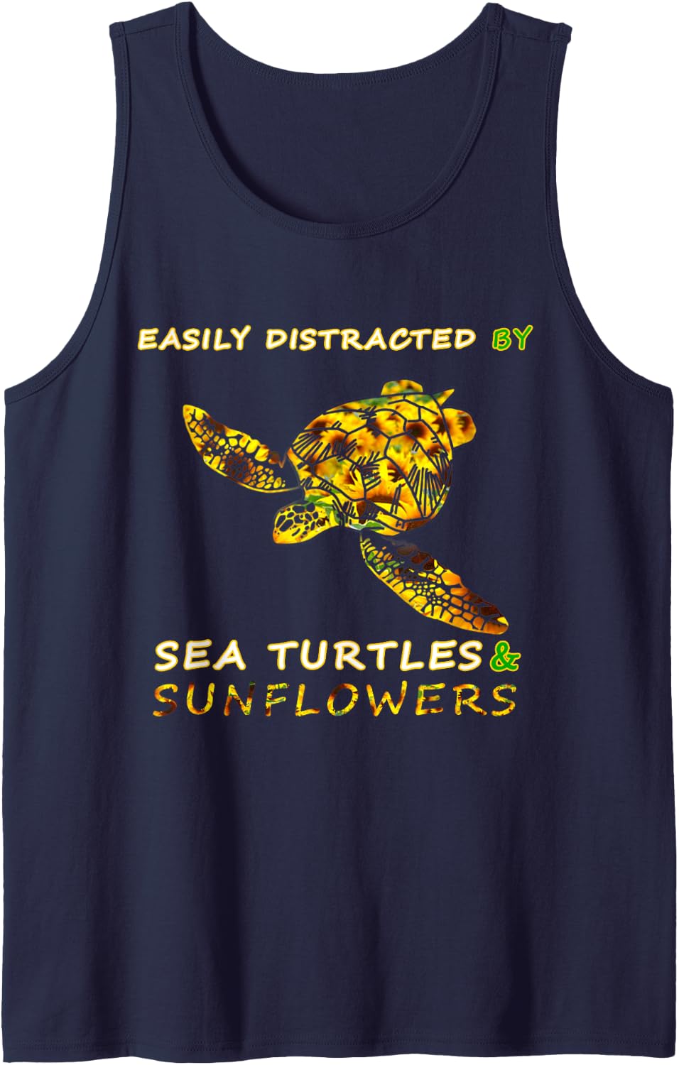 Easily distracted by Sea turtles and Sunflowers - sunflower Tank Top - Navy Blue