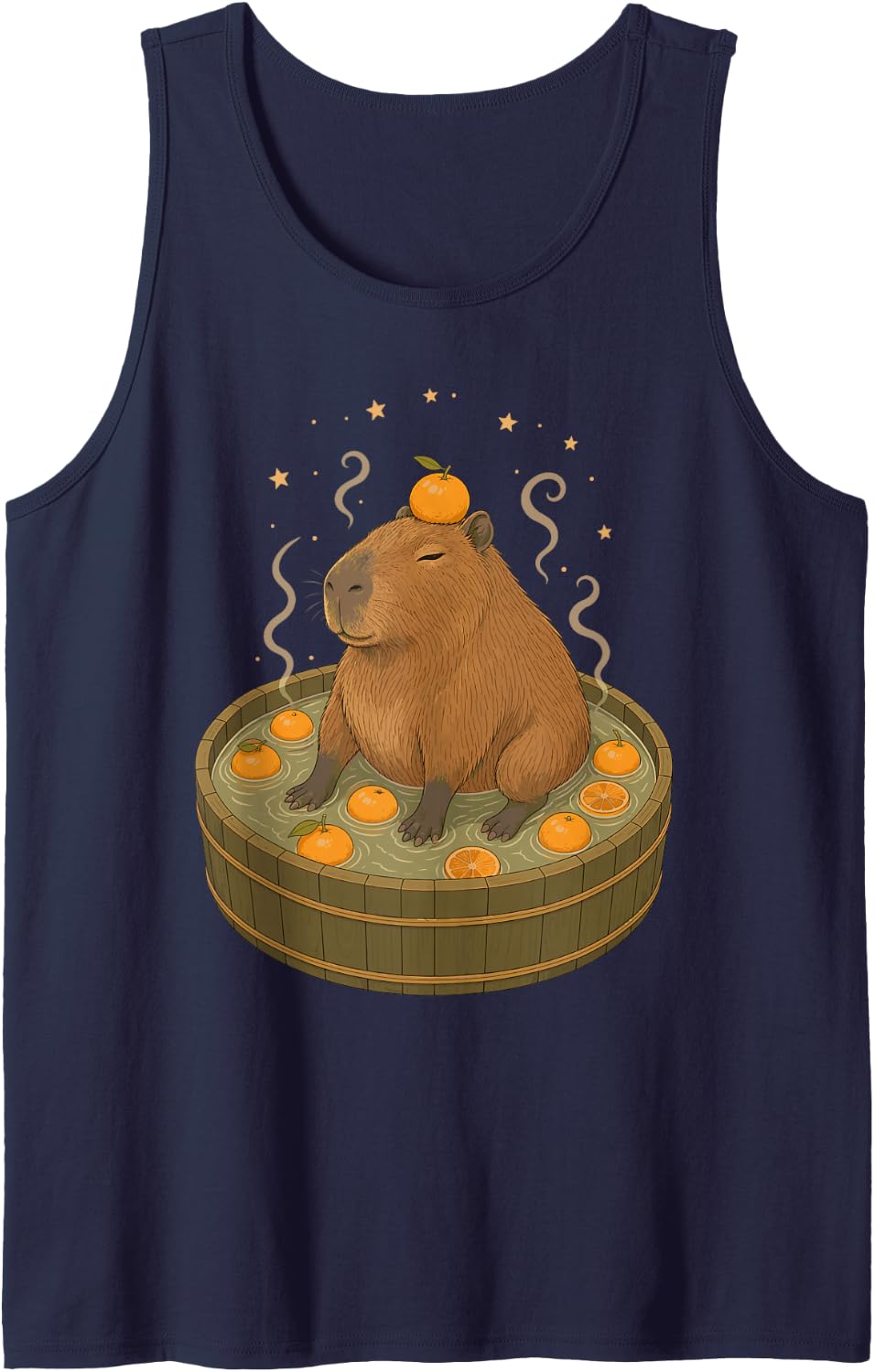 Capybara Orange Meme Hot Spring Funny Sleeveless Tank Top - Navy Blue