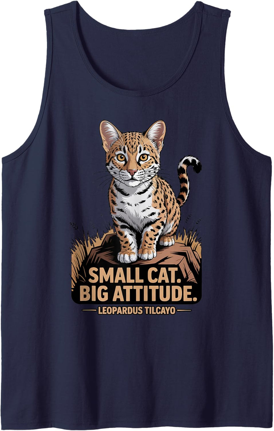 Small Cat Lover Wildlife Leopardus Tilcayo Cat Sleeveless Tank Top - Navy Blue