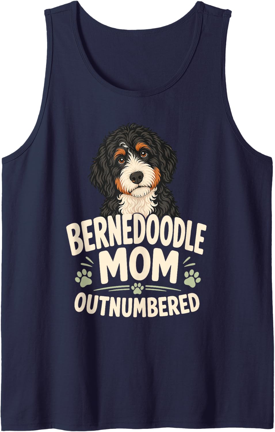 Bernedoodle Mom Outnumbered Dog Owner Sleeveless Tank Top - Navy Blue