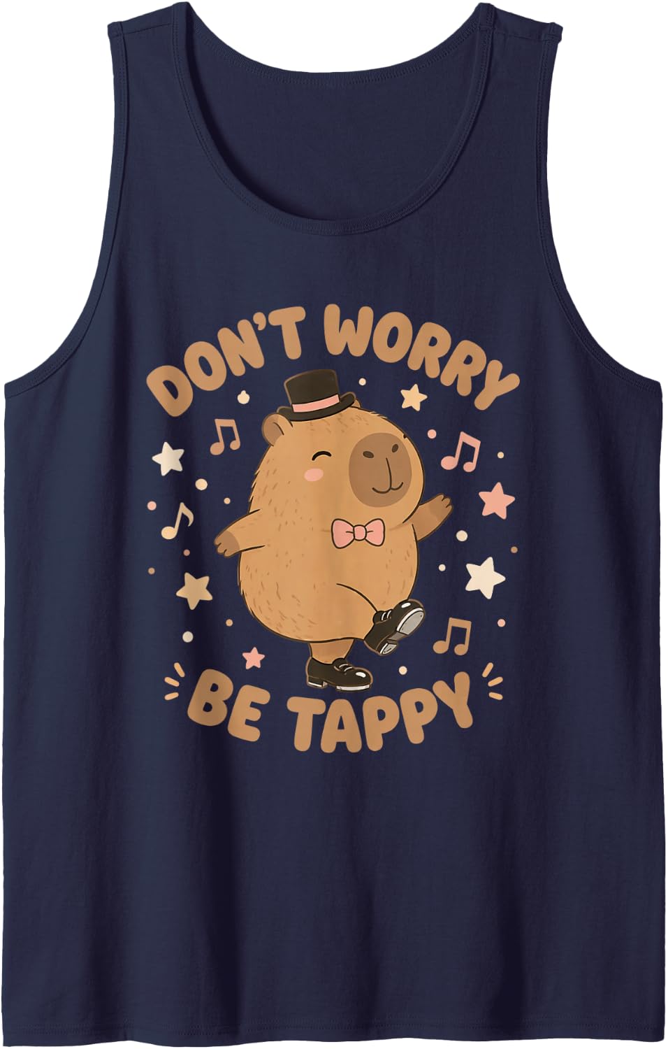 Funny Tap Dancing Capybara Don't Worry Be Tappy Pun Sleeveless Tank Top - Navy Blue