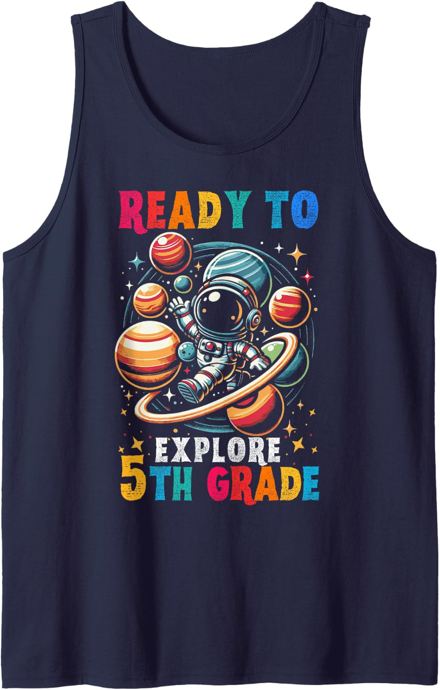 First Day Kids Welcome Back to School Astronaut 5th Grade Sleeveless Tank Top - Navy Blue