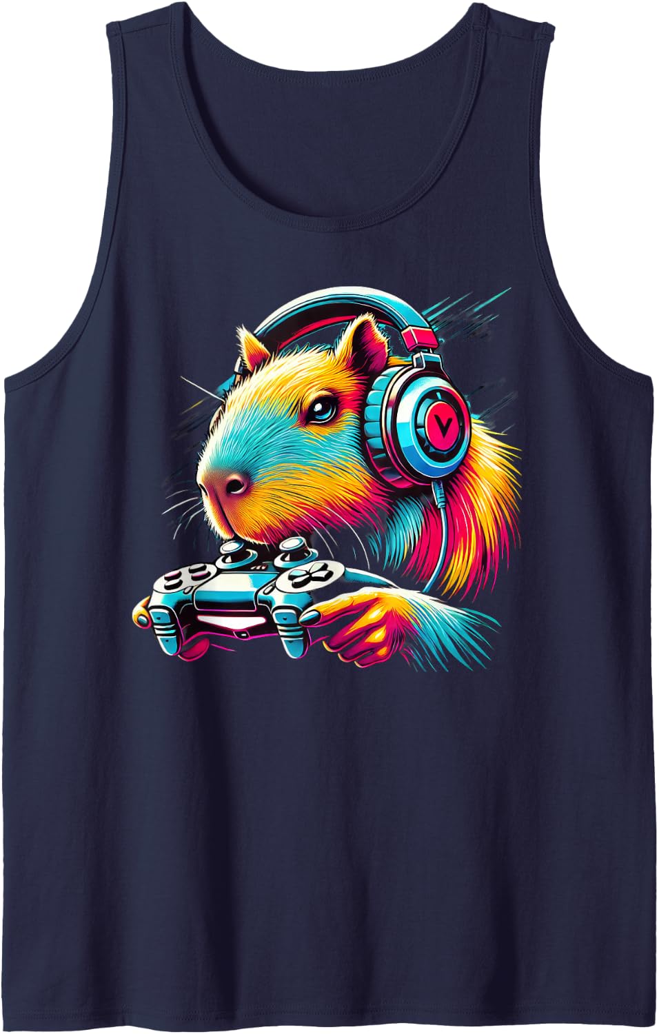 Gaming Capybara Tie Dye Capybara Playing Video Games Gamer Sleeveless Tank Top - Navy Blue