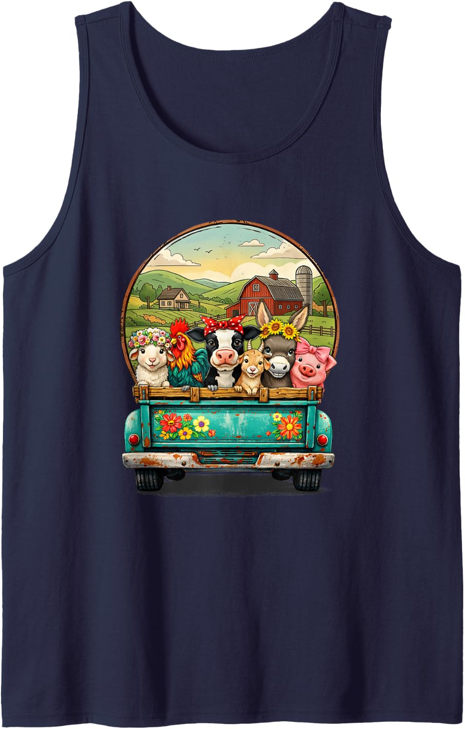 Farmer Wife Sleeveless Tank Top - Navy Blue