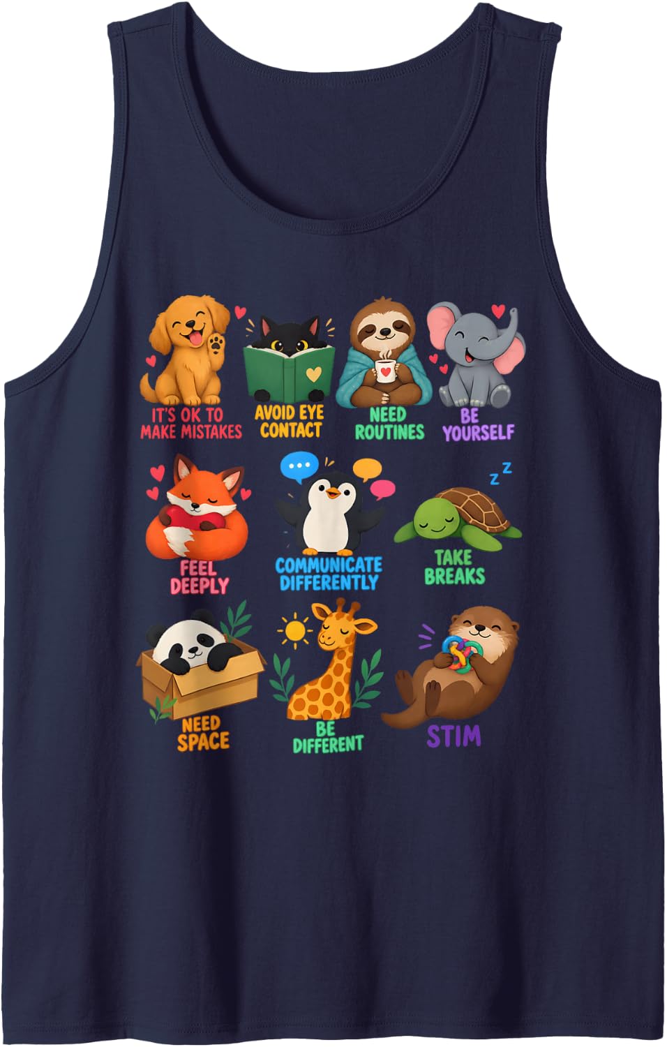 It's Ok to Make Mistakes Avoid Eye Contact Need Routines Be Sleeveless Tank Top - Navy Blue