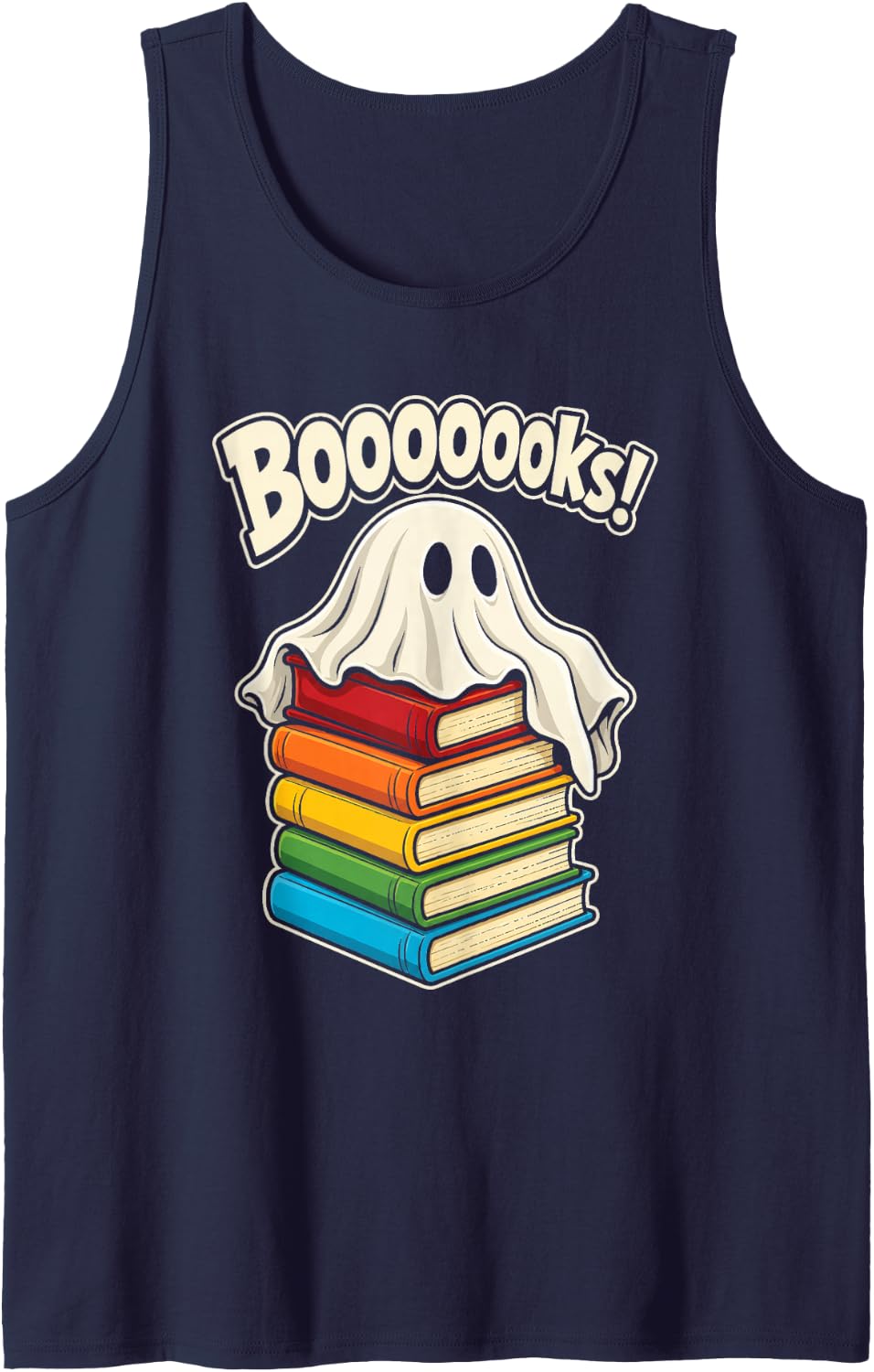 Librarian Booooooks Ghost Elementary School Reading Gift Sleeveless Tank Top - Navy Blue