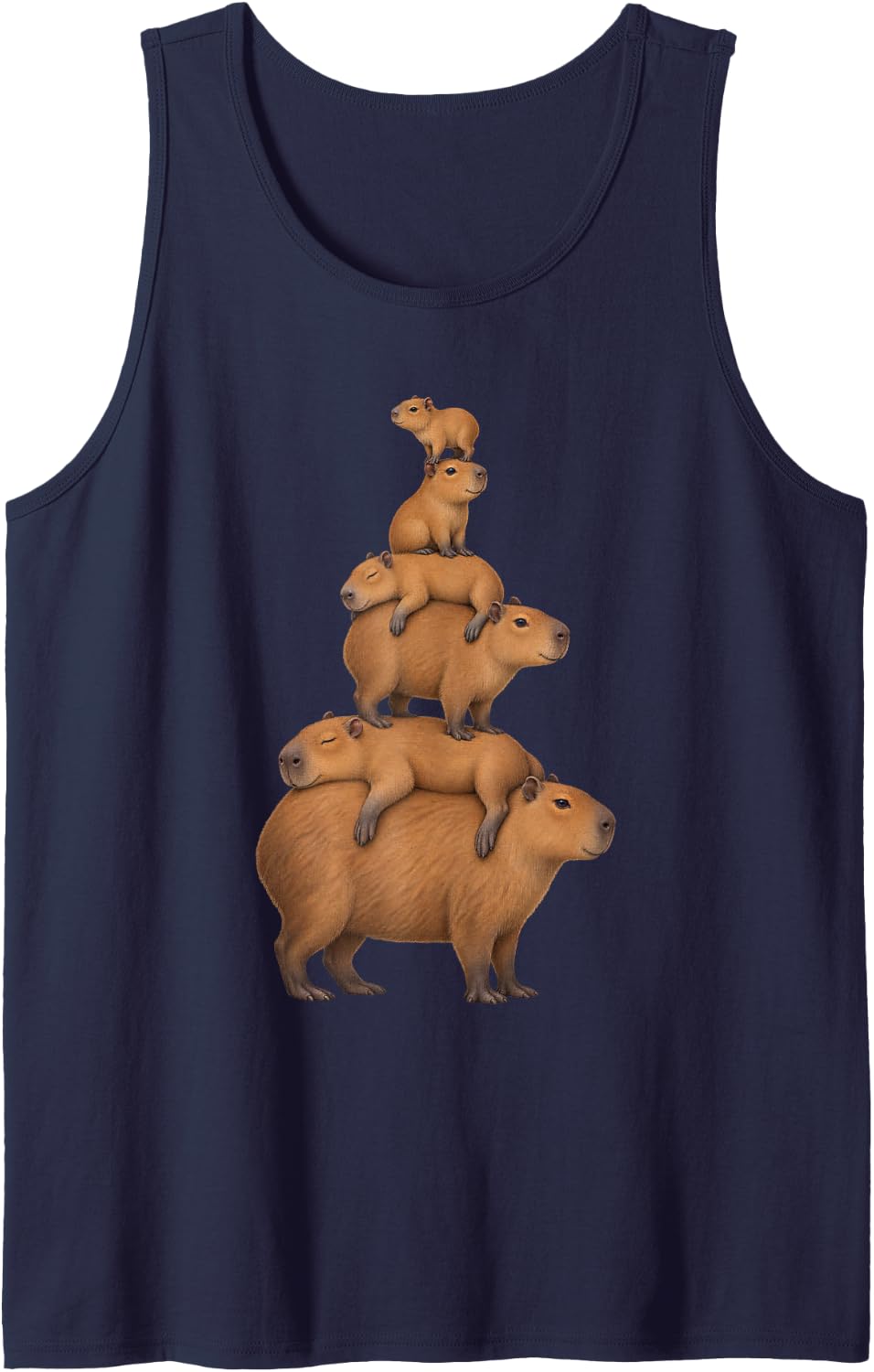 Cute Capybara Family of Six Stack - Vintage Chill Cappy Sleeveless Tank Top - Navy Blue