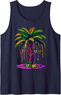 Mardi Gras Palm Tree Hawaiian Tropical Party Men Women Kids Tank Top - Navy Blue
