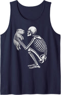 Skeleton Holding Capybara Retro Halloween Sleeveless Tank Top - Navy Blue