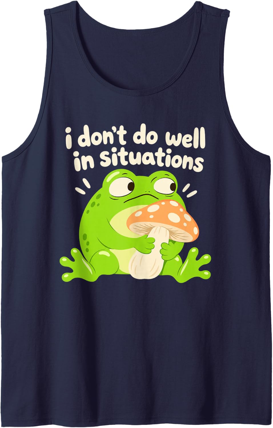 Comic Chunky Frog Mushroom I Don't Do Well in Situations Sleeveless Tank Top - Navy Blue