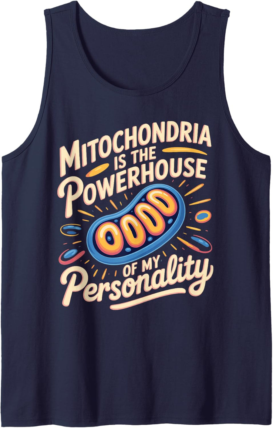 Mitochondria is the Powerhouse of My Personality Biology Sleeveless Tank Top - Navy Blue