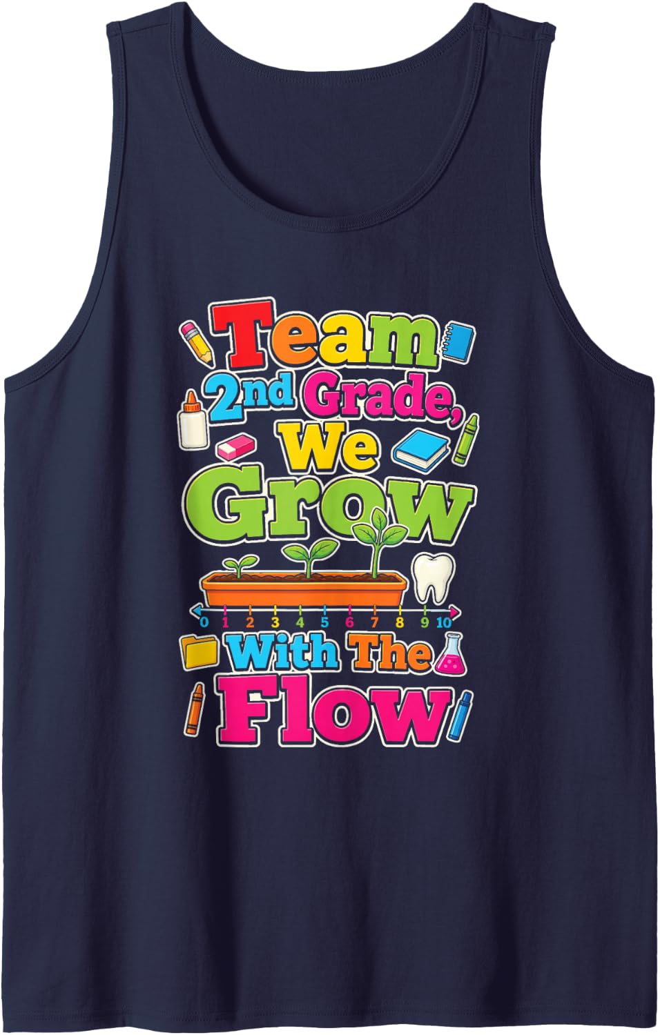 2nd Grade Team We Grow with The Flow School Squad Kids Sleeveless Tank Top - Navy Blue