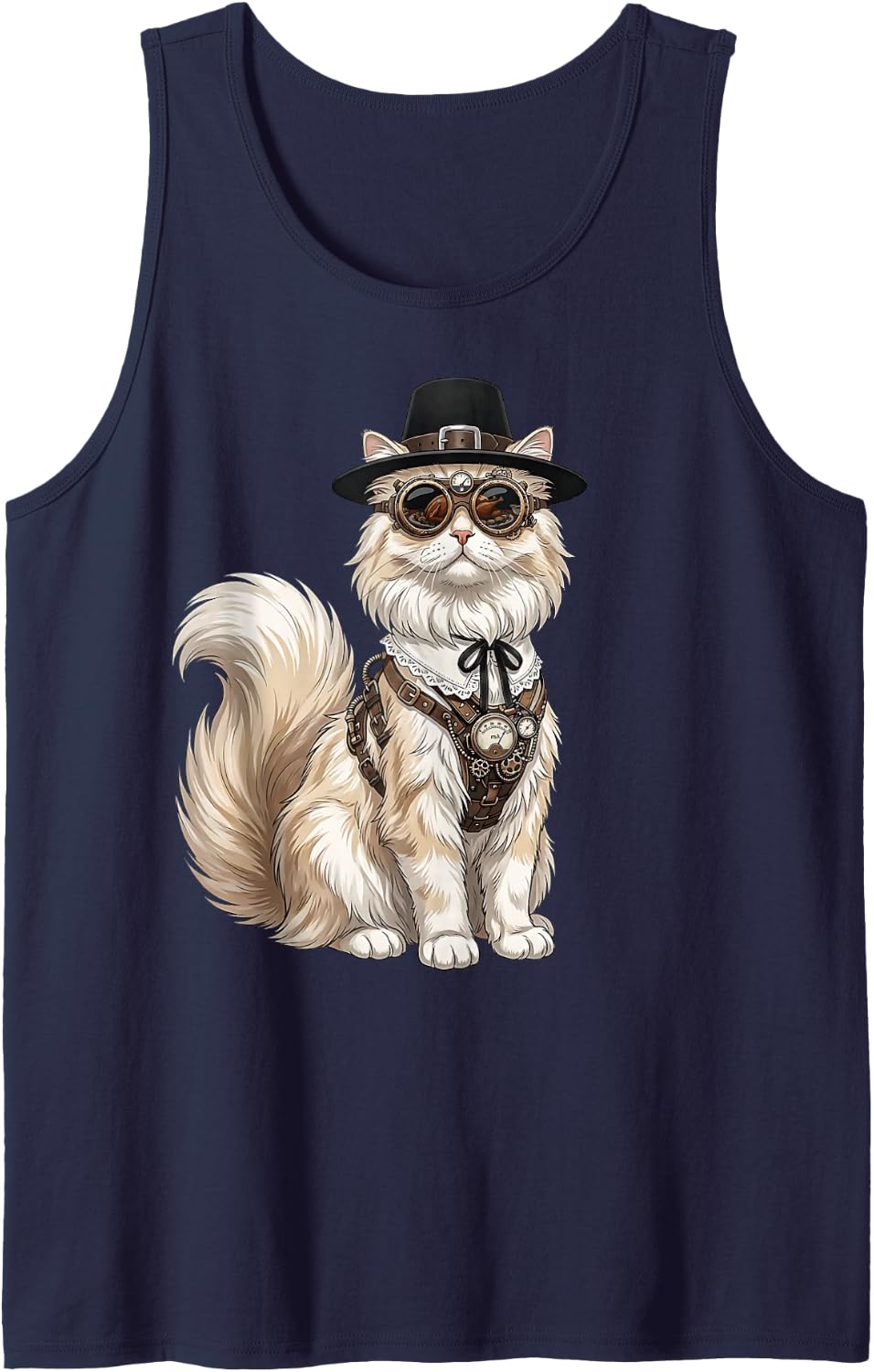 Persian Cat Vintage Retro Turkey Day Dinner Fall Harvest Sleeveless Tank Top - Navy Blue