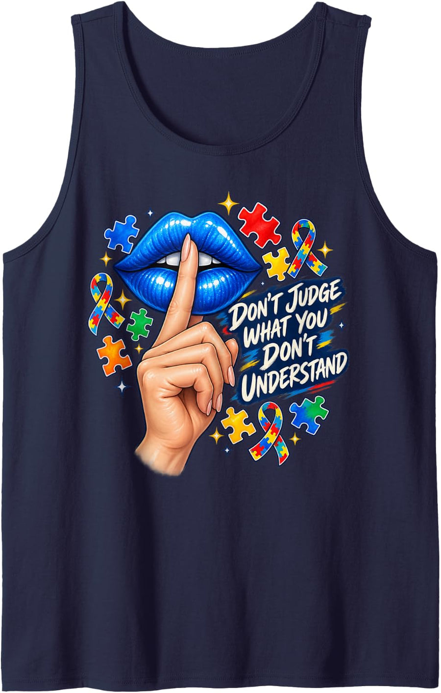 Don't Judge What You Don't Understand Autism Acceptance Sleeveless Tank Top - Navy Blue